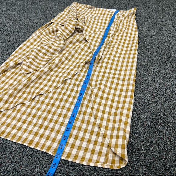 Jupe NYC Mustard Yellow & Cream Checkered Wrap Midi Lightweight Modest Skirt L - Picture 14 of 16